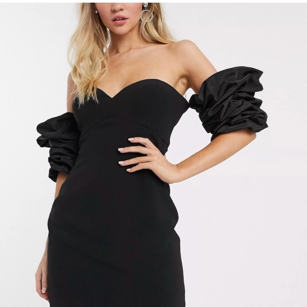 Ronny Kobo Gioia puff sleeve sweetheart neckline little black dress size xs